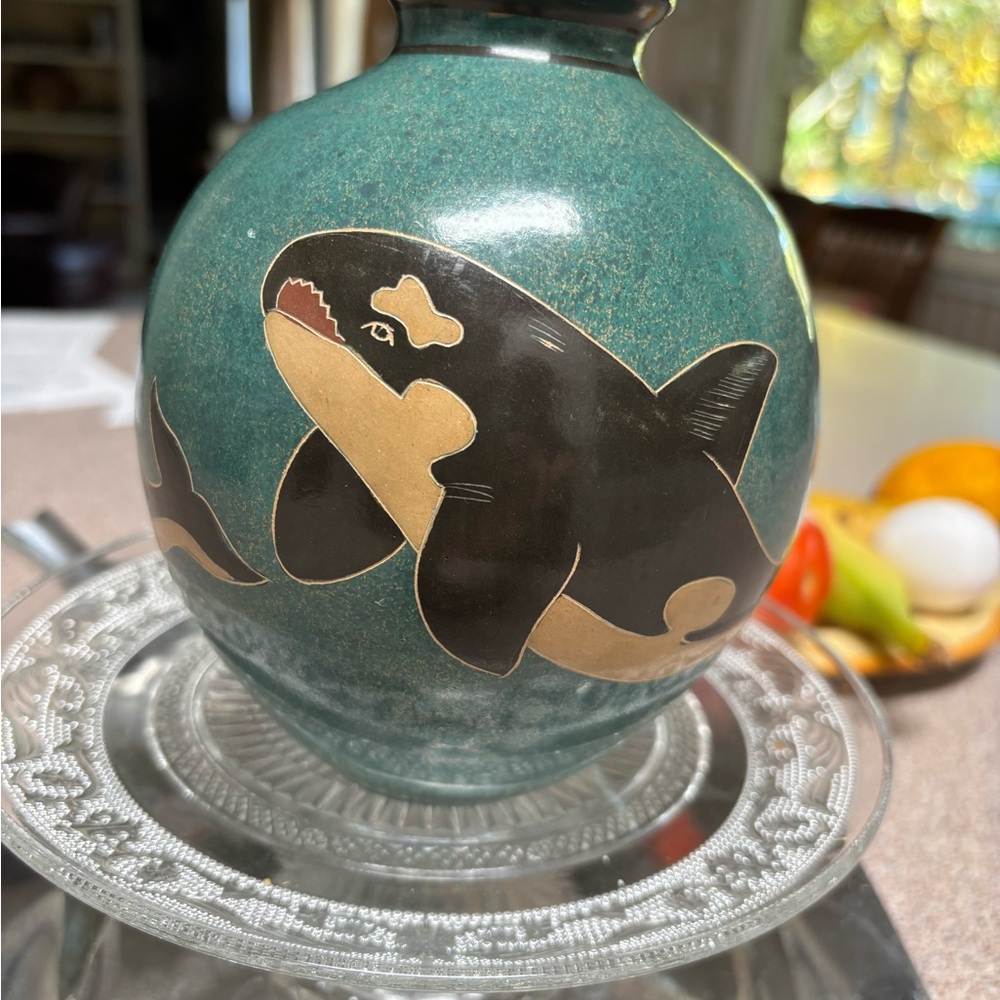 Orca Design Ceramic Vase Handmade Art